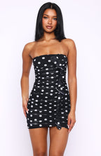 Champagne House Strapless Mini Dress Black/White Polka Dot