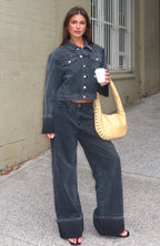 Charlotte Mid Rise Wide Leg Jeans Black Acid