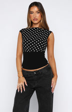 Cherry Charm Top Black Polka Dot