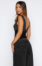 Cherry Charm Top Black Polka Dot