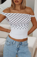 Cherry Charm Top White Polka Dot