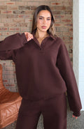 Chill Moves Oversized Henley Sweater Chocolate