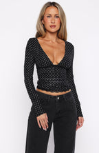Clear As Day Long Sleeve Top Black/White Polka Dot