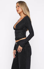 Clear As Day Long Sleeve Top Black/White Polka Dot
