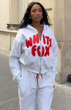 Club 14 Allie Boxy Zip Front Hoodie Grey Marle