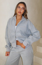 Come A Long Way Boxy Zip Front Hoodie Grey Marle