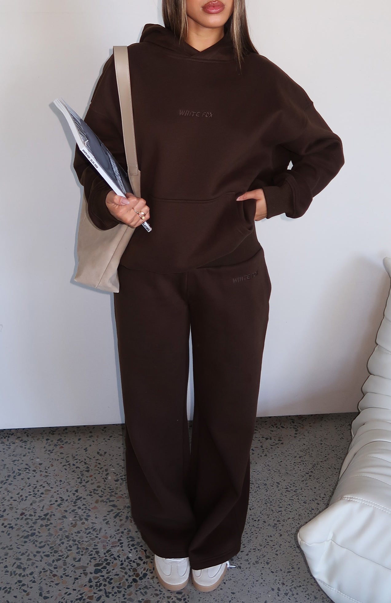 Come A Long Way Wide Leg Sweatpants Chocolate