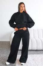 Come A Long Way Wide Leg Sweatpants Black