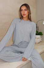 Come A Long Way Soft Lounge Long Sleeve Ribbed Tee Grey Marle