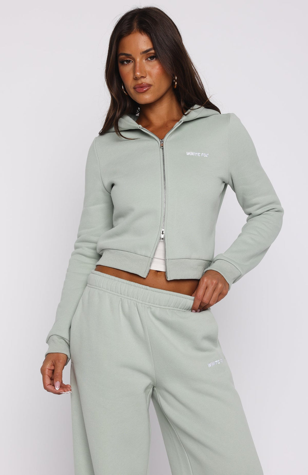 Comfy And Cute Slim Zip Front Hoodie Seafoam