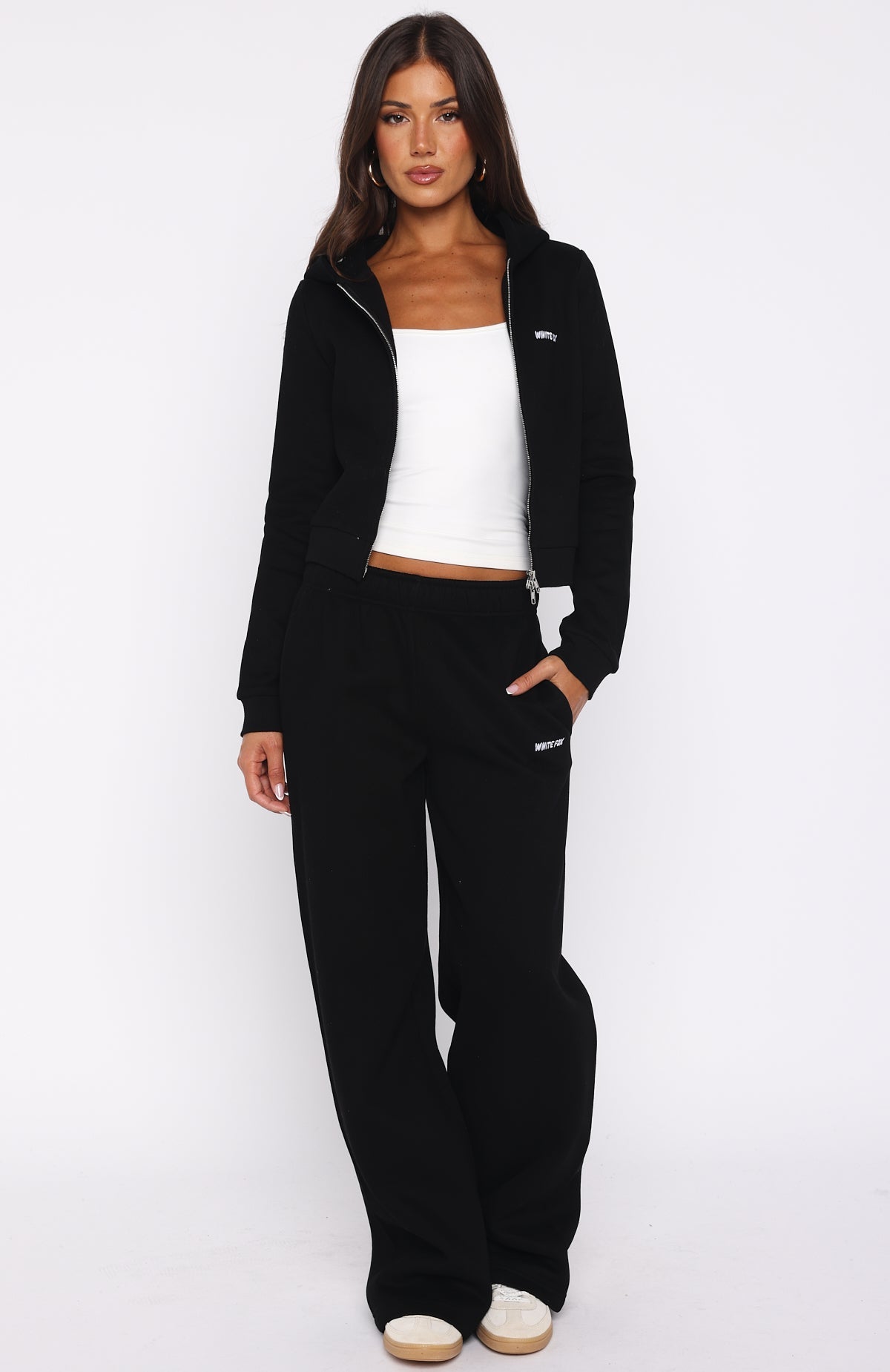 Comfy And Cute Slim Zip Front Hoodie Black