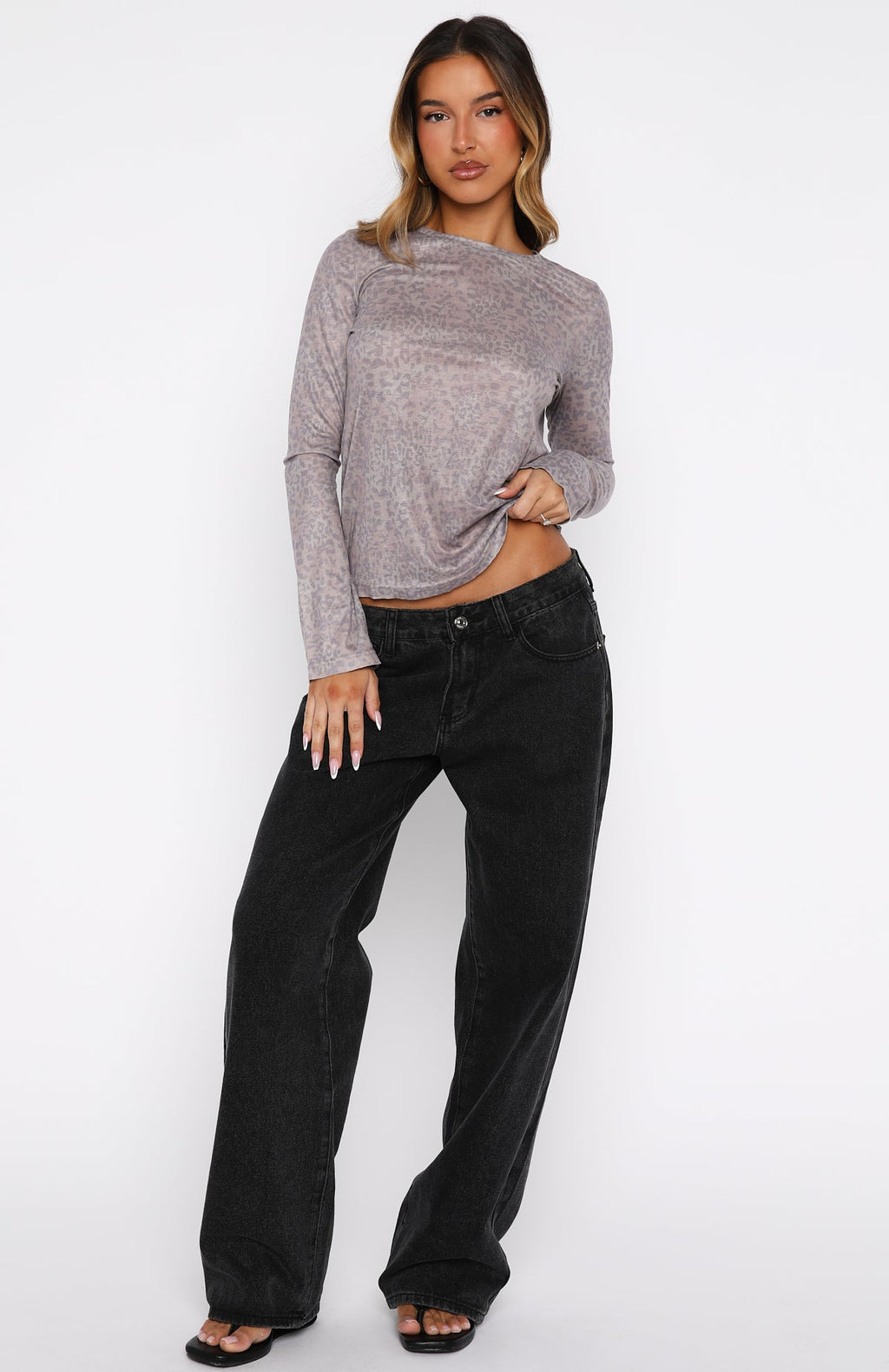 Courtside Seated Long Sleeve Top Leopard