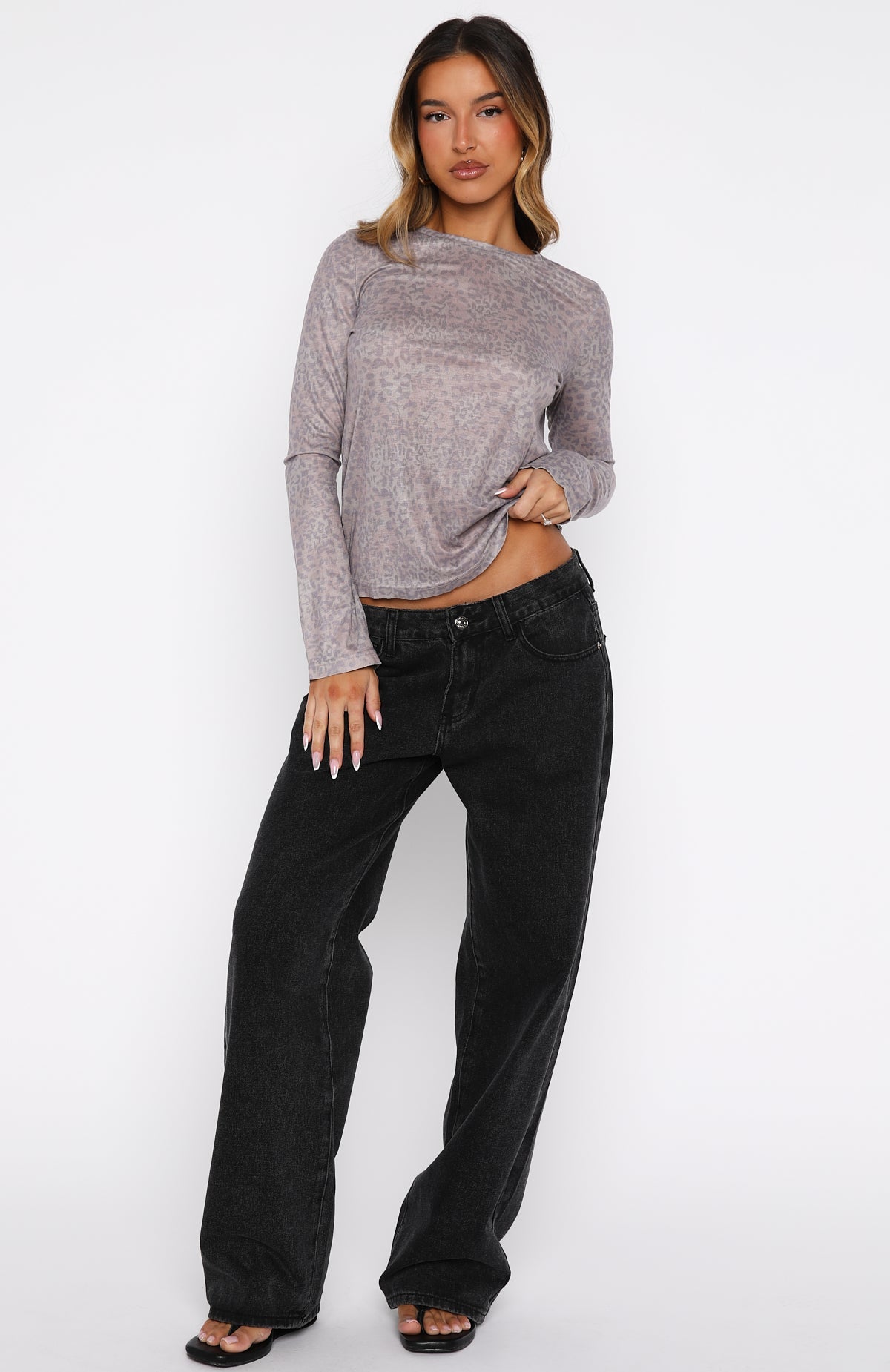 Courtside Seated Long Sleeve Top Leopard