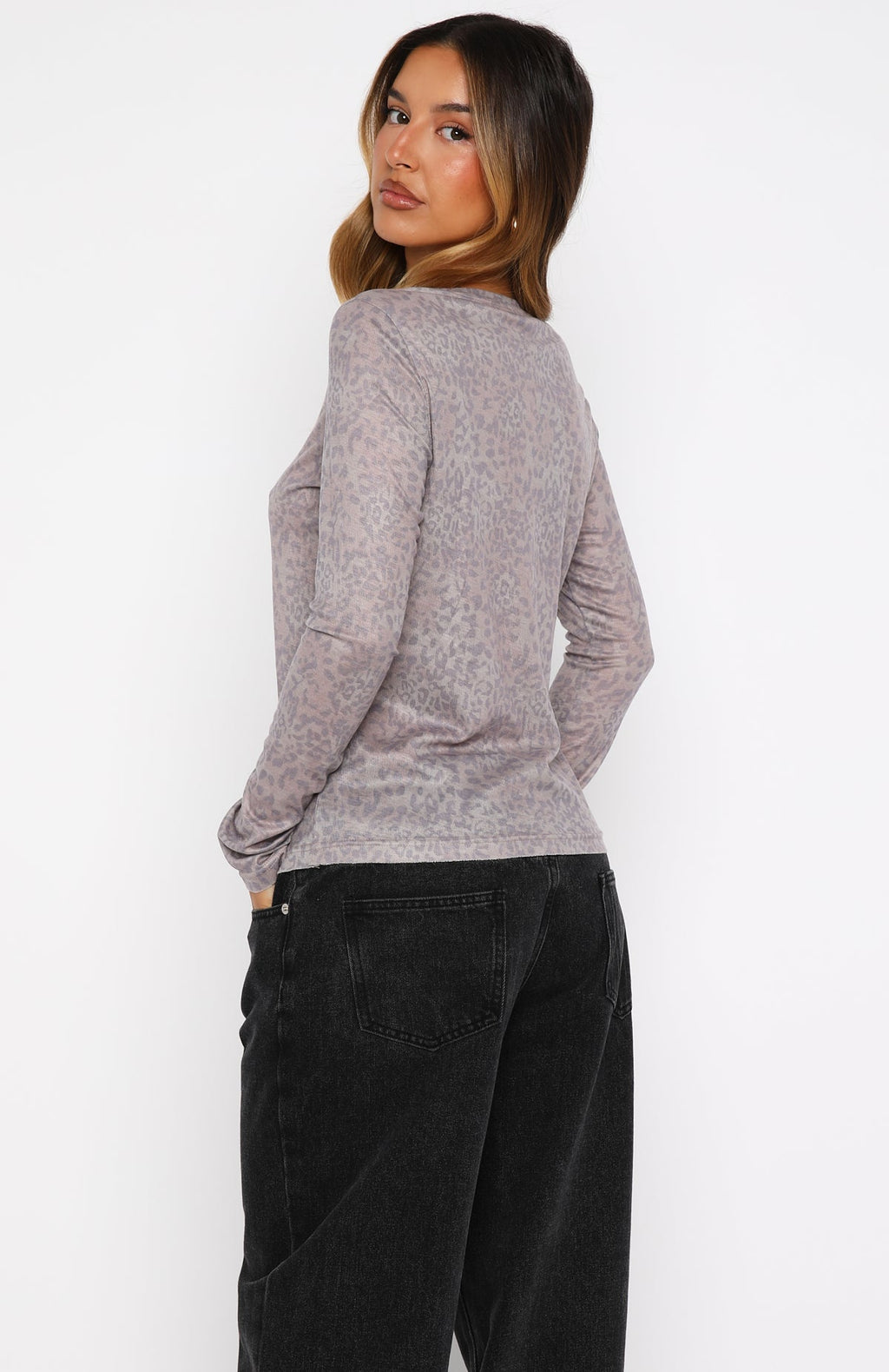 Courtside Seated Long Sleeve Top Leopard