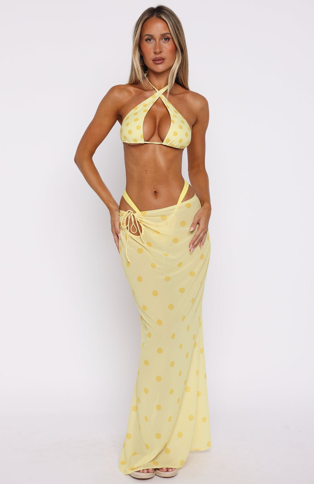 Crowd Pleaser Maxi Skirt Lemon Polka Dot