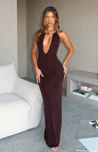 Cute Without Apology Halter Maxi Dress Chocolate