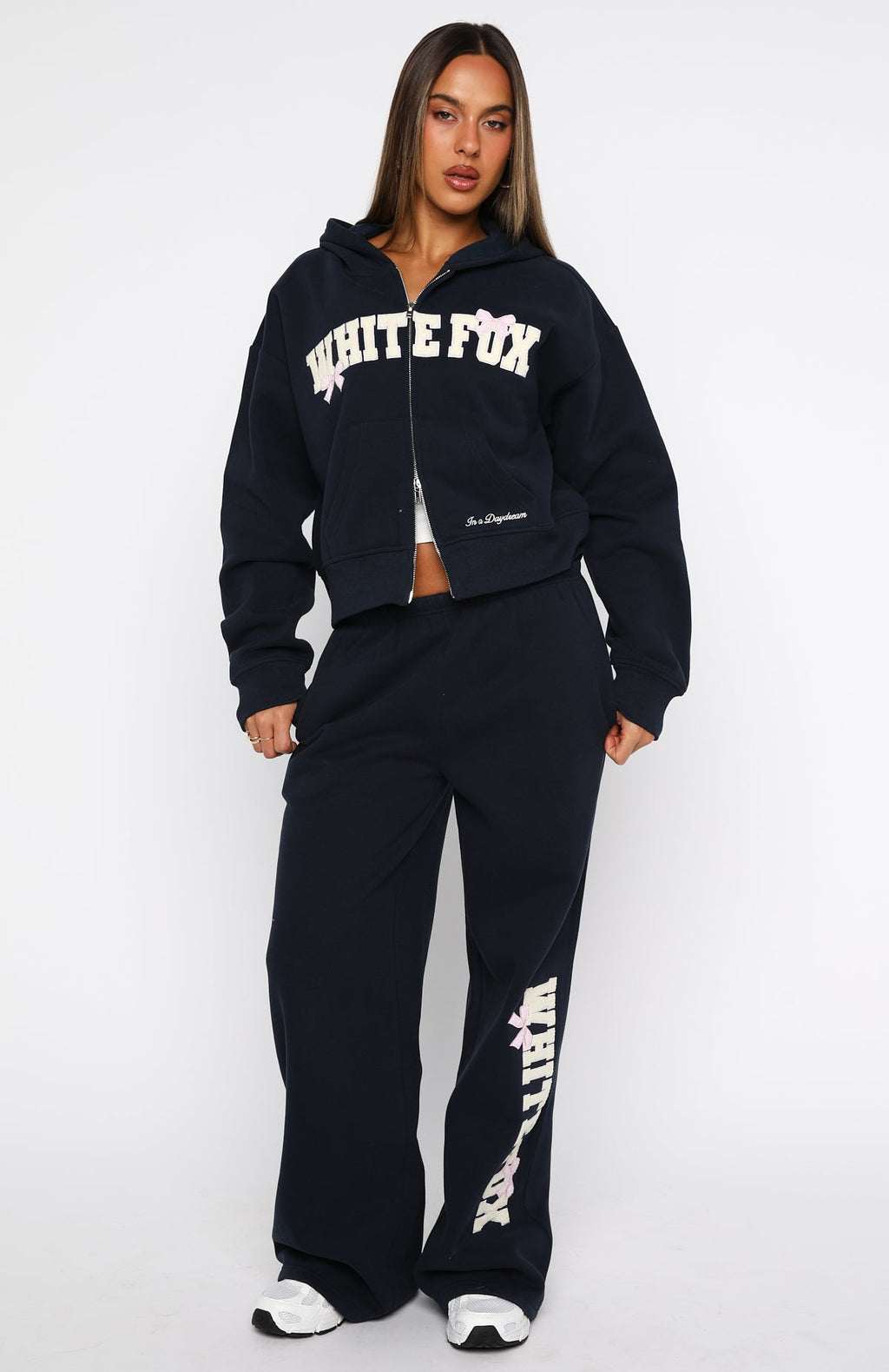 Daydreamers Madeline Boxy Zip Front Hoodie Navy