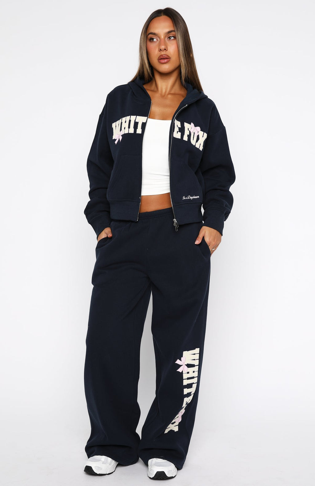 Daydreamers Madeline Boxy Zip Front Hoodie Navy