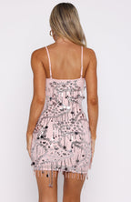 Decadent Daze Beaded Mini Dress Baby Pink