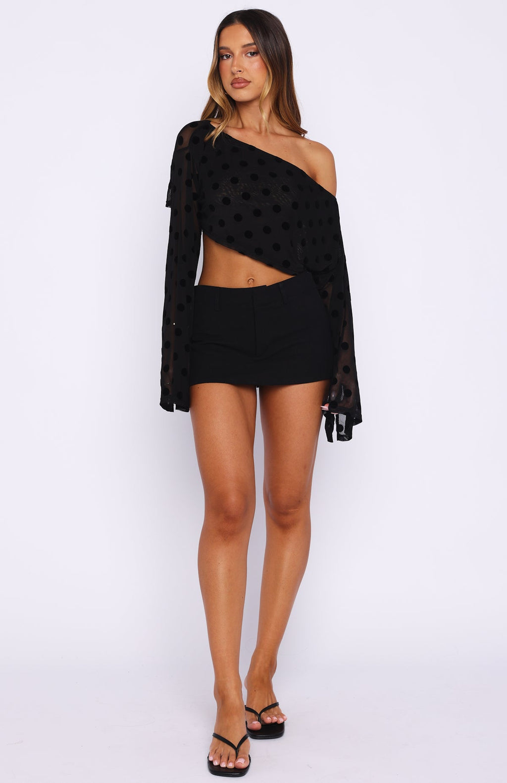 Deep Dreamer Long Sleeve Top Black Polka Dot