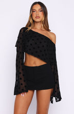 Deep Dreamer Long Sleeve Top Black Polka Dot
