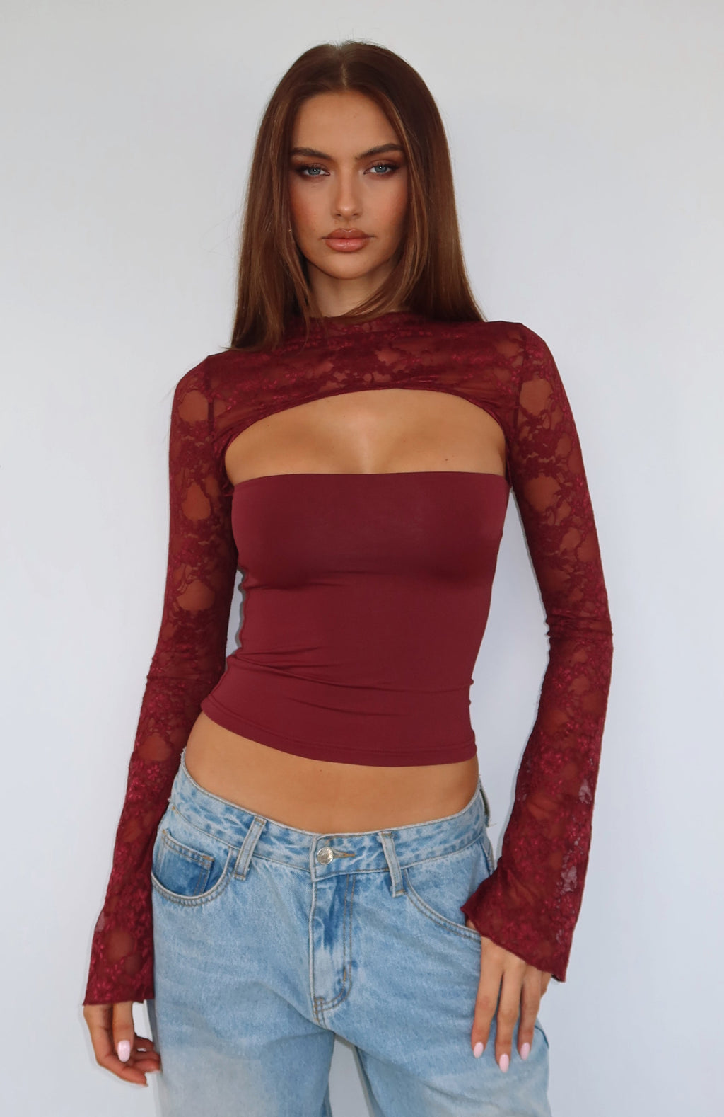 Devoted Love Long Sleeve Top Burgundy