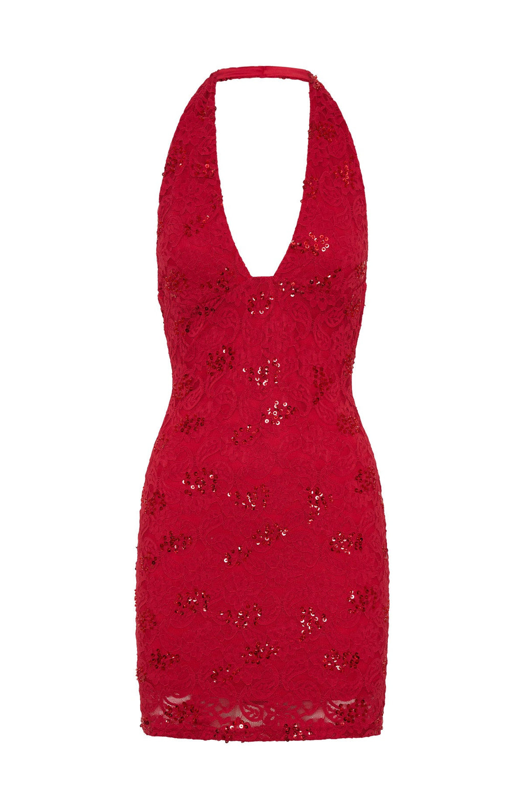 Disco Damage Lace Mini Dress Red
