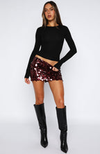 Disco Fever Mini Skirt Burgundy