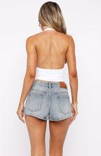 Do This Again Denim Shorts Mid Blue