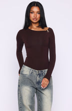 Double Down Long Sleeve Bodysuit Dark Chocolate