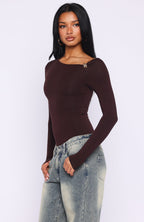 Double Down Long Sleeve Bodysuit Dark Chocolate