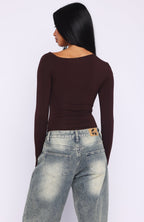 Double Down Long Sleeve Bodysuit Dark Chocolate