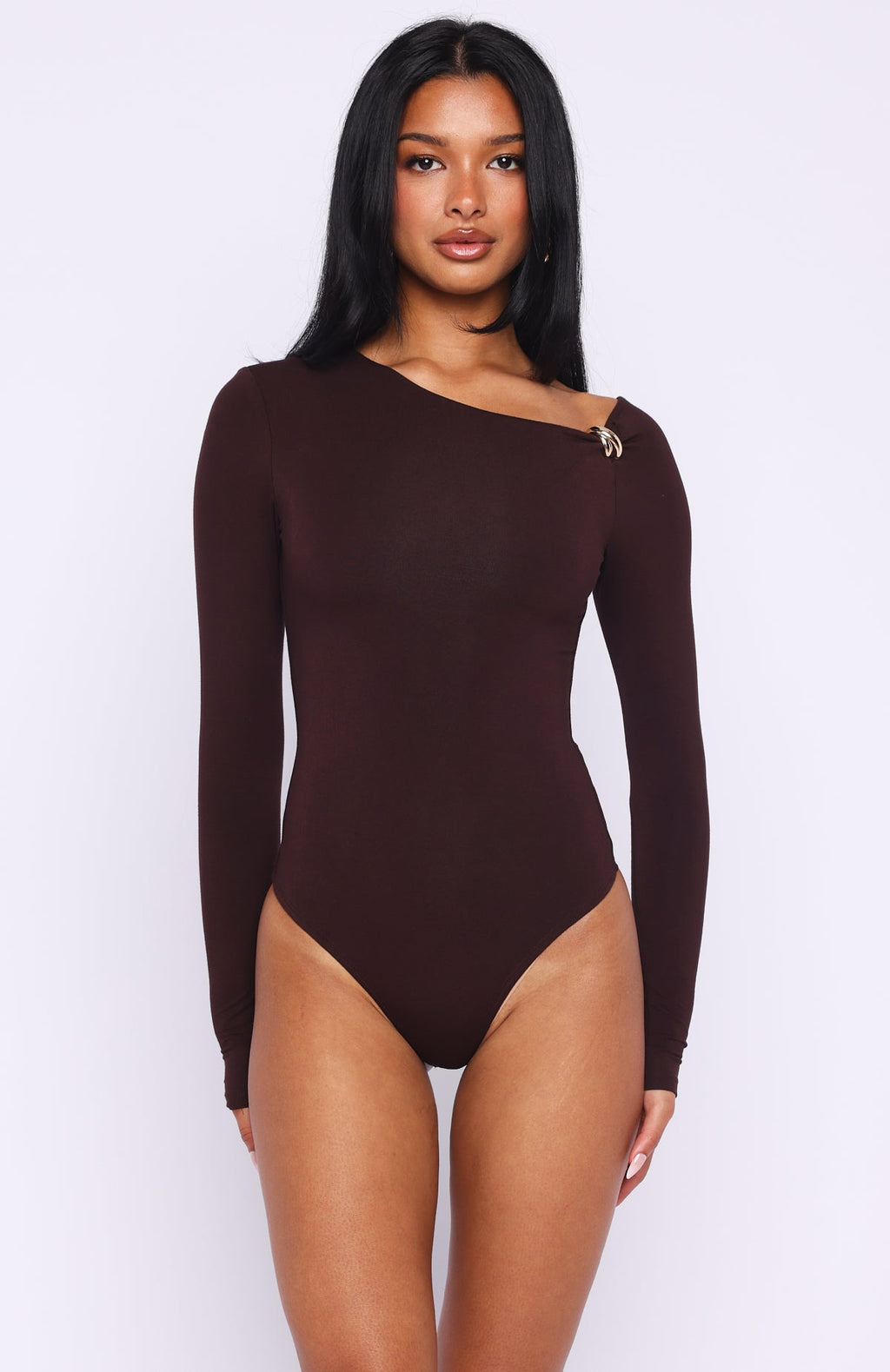 Double Down Long Sleeve Bodysuit Dark Chocolate