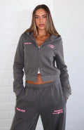 Down For Whatever Slim Zip Front Hoodie Charcoal Wash