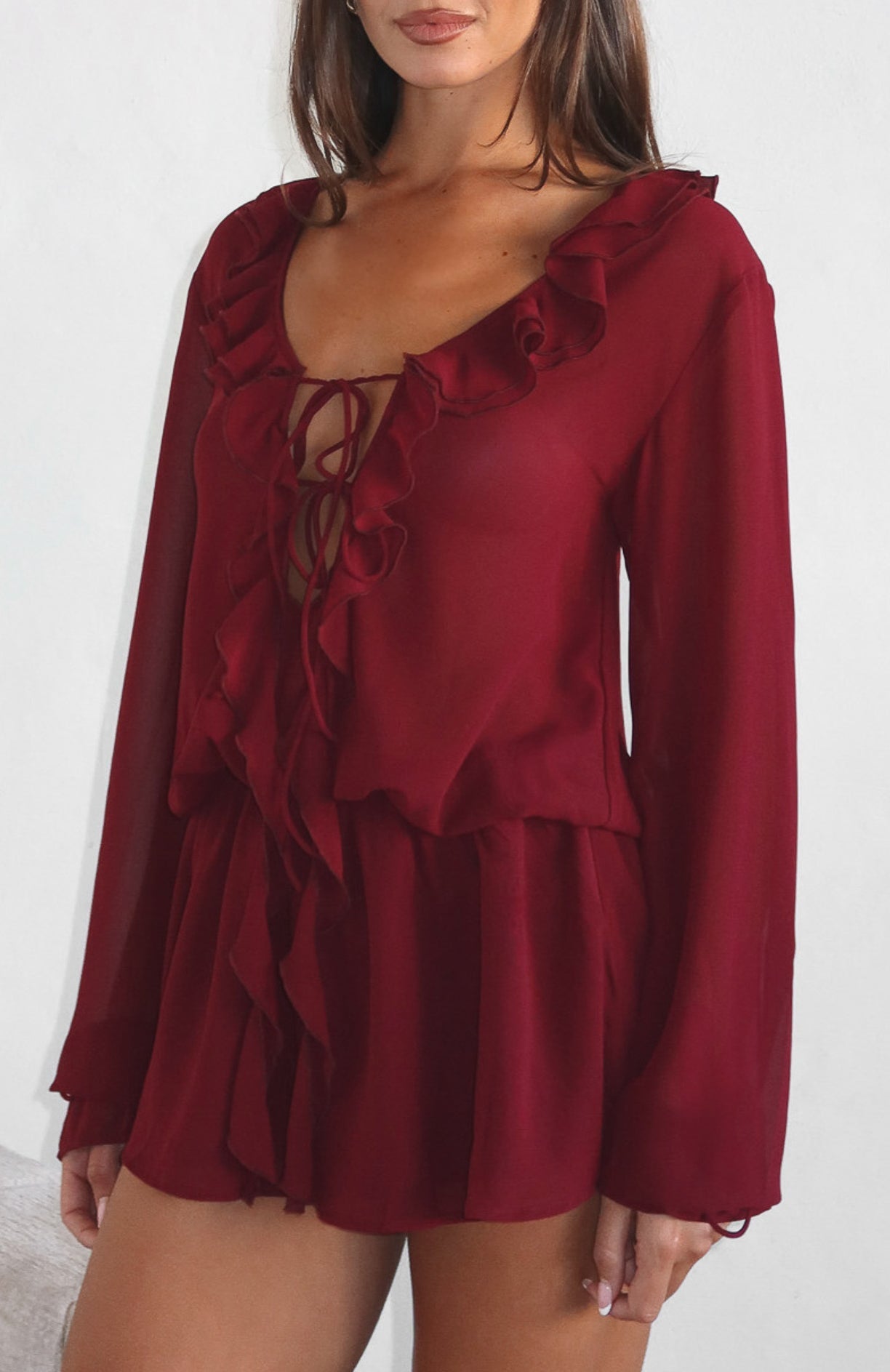 Eternal Energy Long Sleeve Mini Dress Burgundy
