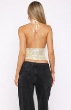 Fated Souls Beaded Halter Top Cream