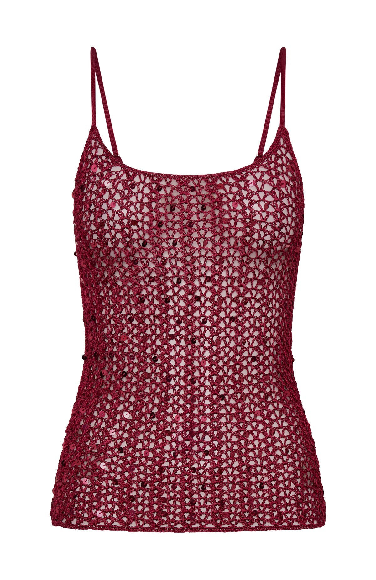 Femme Fuel Sequin Crochet Top Berry