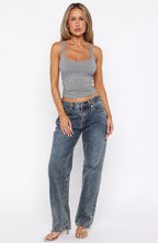 Filled With Life Ribbed Tank Grey Marle