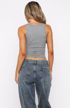 Filled With Life Ribbed Tank Grey Marle