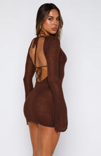 Stand And Stare Long Sleeve Mini Dress Chocolate