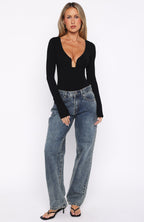 Girls Night Out Long Sleeve Bodysuit Black