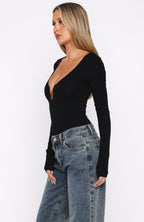 Girls Night Out Long Sleeve Bodysuit Black