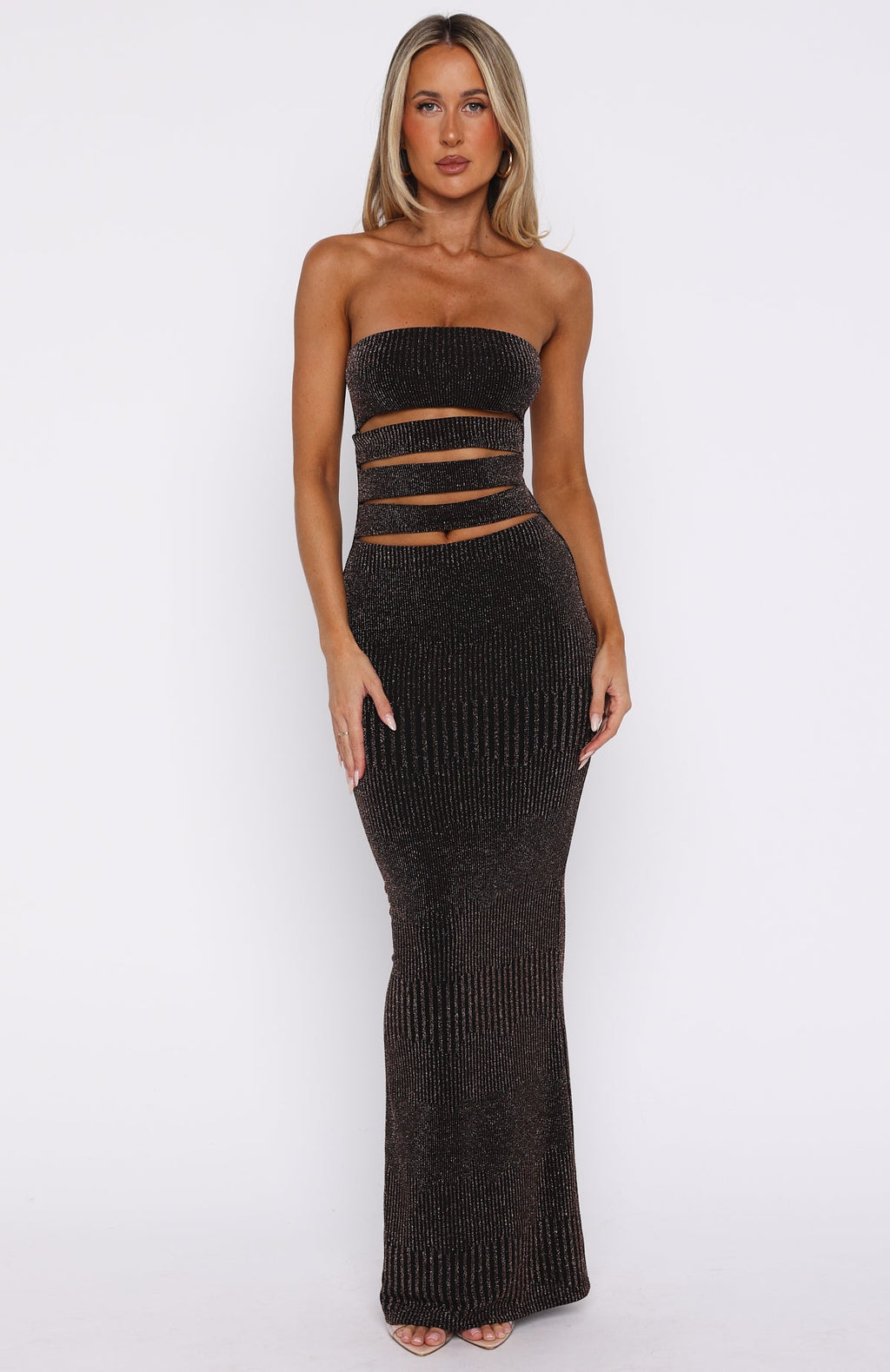 Glitter Hustle Strapless Maxi Dress Black