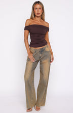 Halfway Over It Off Shoulder Top Chocolate