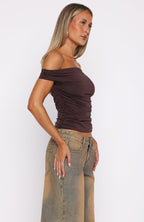 Halfway Over It Off Shoulder Top Chocolate