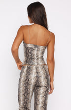 Heat Check PU Bustier Tan Snake