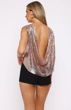 Hopeful Metal Mesh Top Champagne