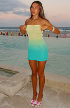 Hotter Than The Sun Crochet Mini Dress Lemon/Teal Ombre