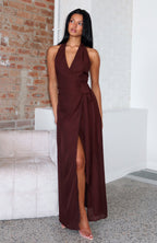 How I Feel Halter Maxi Dress Chocolate