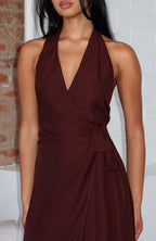 How I Feel Halter Maxi Dress Chocolate